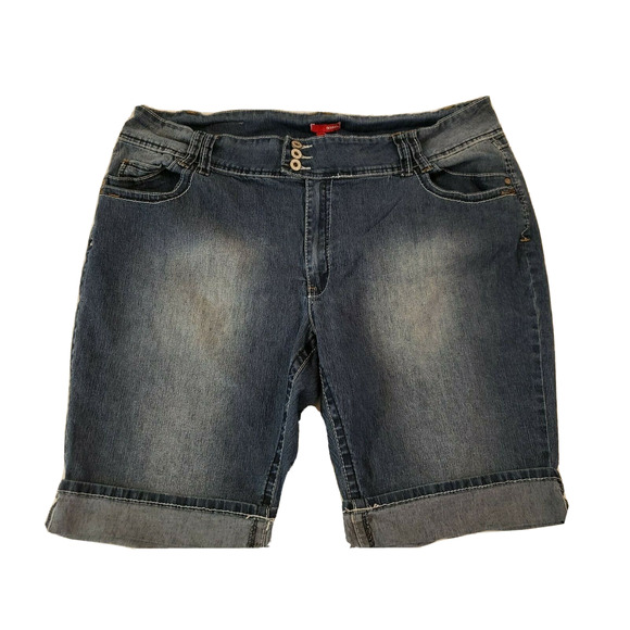 BONGO Pants - BONGO Plus Womens Medium Blue With White Thread Cuffed Hem Jean Shorts Plus 26W